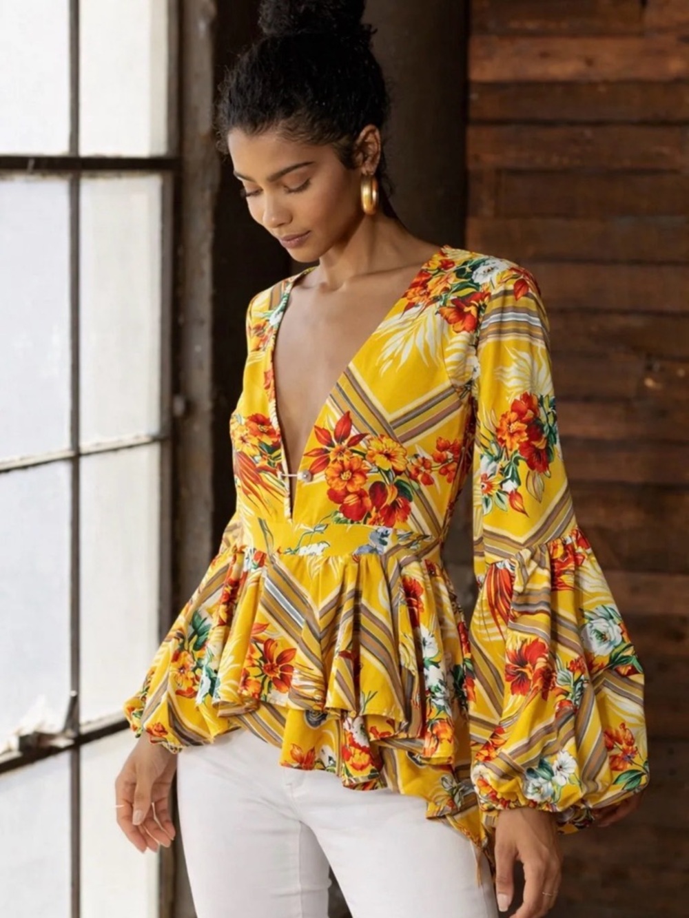 Tropical Floral Peplum Top NWT | Reveuse | M